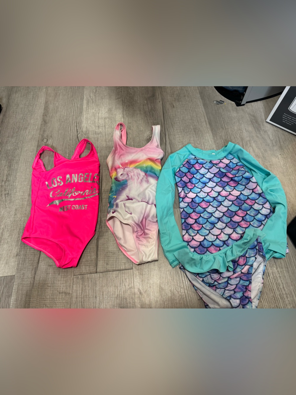 Girls Swimwear Bundle - Pink, Rainbow Unicorn, Mermaid 7/8